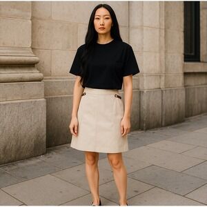 Gunex Skirt Womens Size 8 Tan Leather Strap Pencil Mini Minimalist Vintage Italy